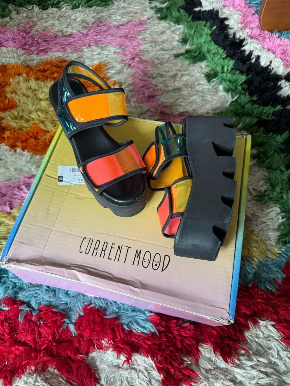 Current Mood Multicolor Patent Platform Sandals - Orange, Red, Yellow